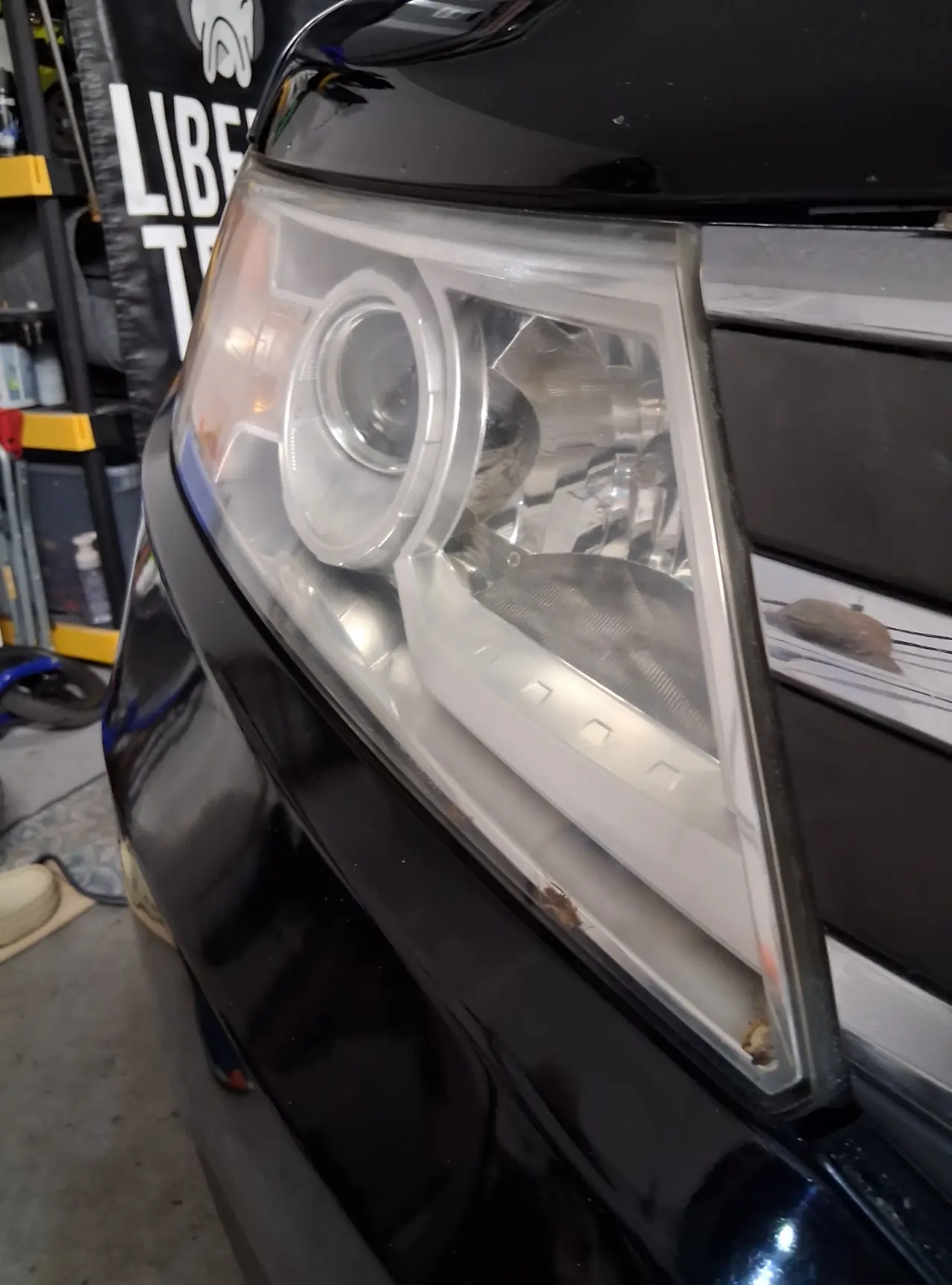Headlight polishing by Diamond Auto Spa — yellowed lens restored to crystal clarity
